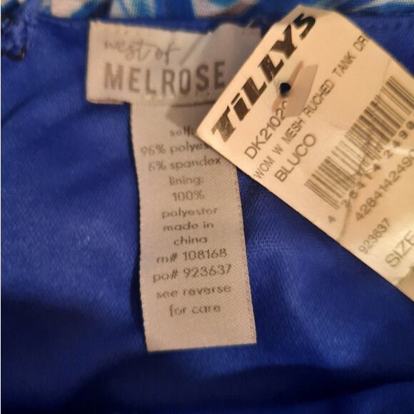 NWT West Of Melrose Tillys Blue Graphic Ruched Bodycon Mini Halter Dress Medium - Picture 7 of 10
